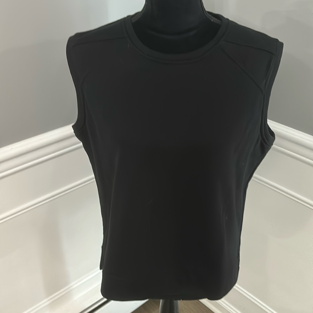 BCBG Black Sweatshirt Tank with Mesh Detail on Shoulder Size M